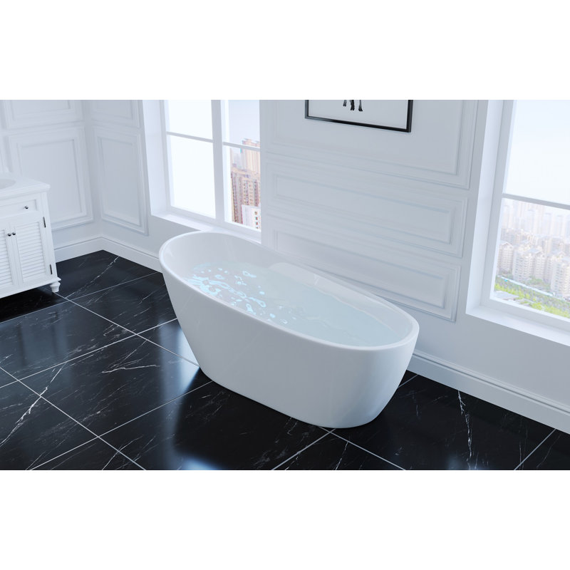 Moda Furnishings 55" x 28" Freestanding Soaking Porcelain Bathtub Wayfair